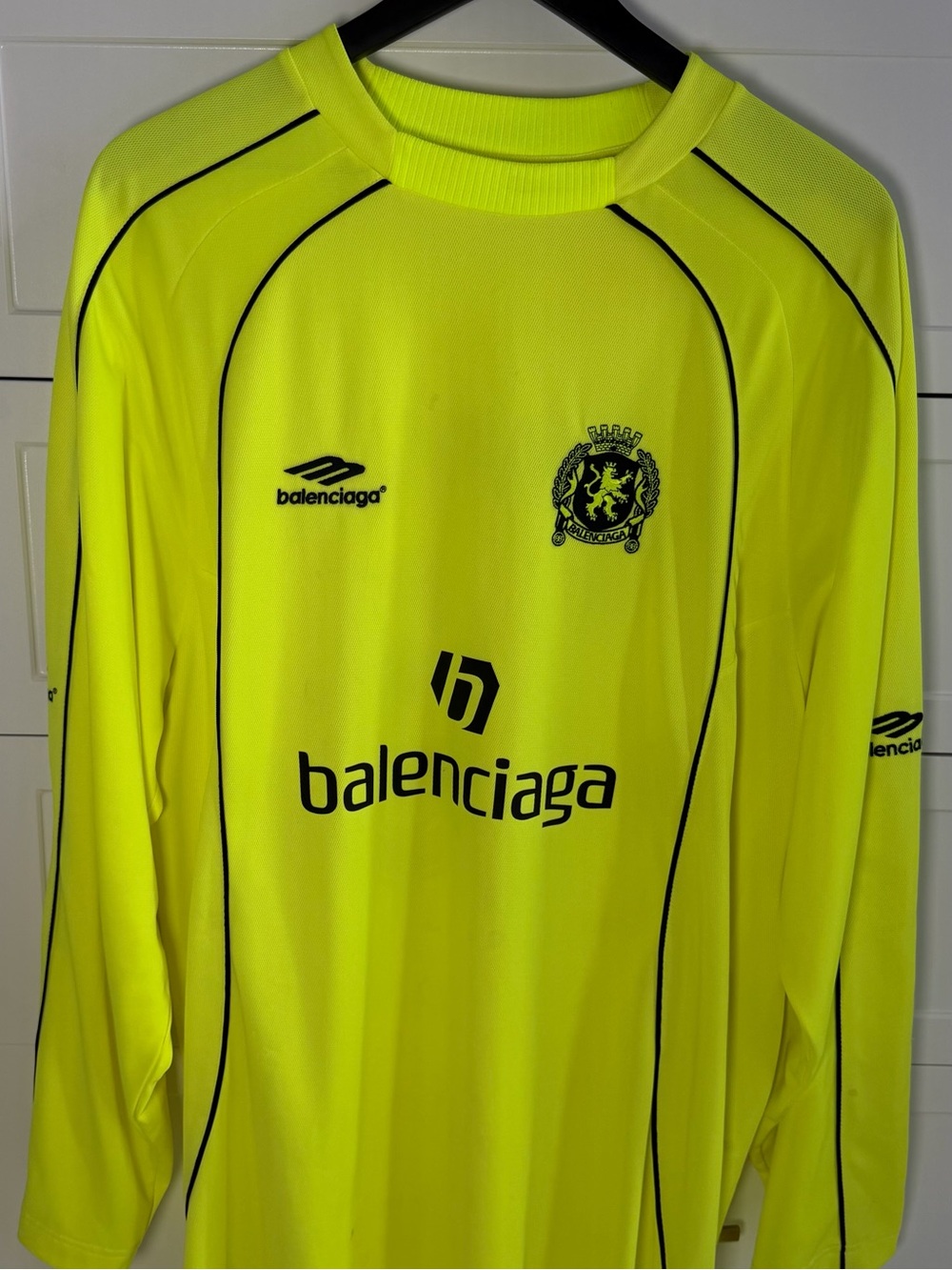 Authentic Balenciaga Paris 10 Soccer Long Sleeve Jersey Neon Yellow Size 2